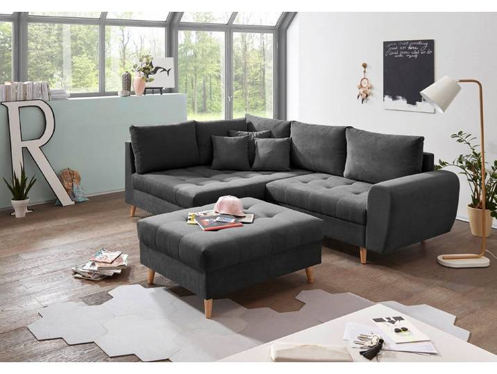 ED EXCITING DESIGN Ecksofa Alice L-Form, Set, mit Hocker & 3 Zierkissen
