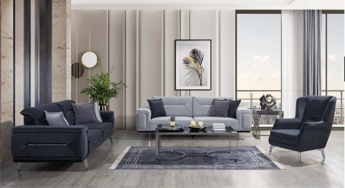 Luxe Designer Woonkamer Set: 3-Zits Sofa en Luxe Fauteuil in Grijs