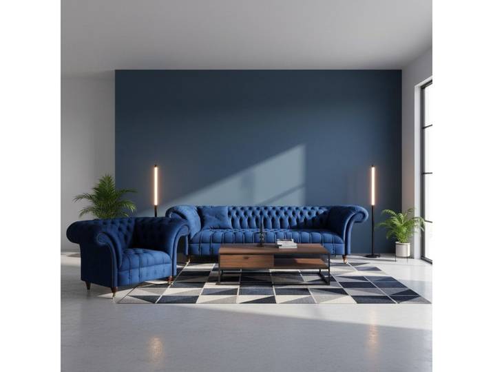 Xlmoebel Chesterfield-Sofa SofaSet Modern Blau Chesterfield Edel Wunderschön Dreisitze Couch, Sofa Set 2 Teile, Chesterfield, Verstellbar
