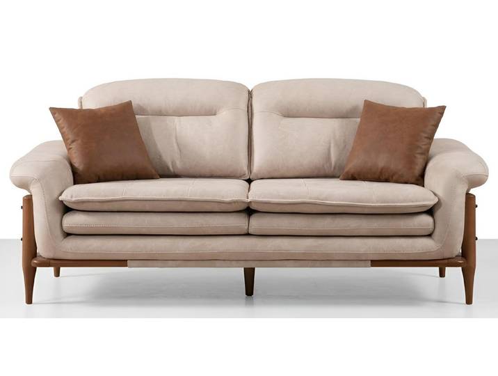 JVmoebel 3-Sitzer 3-Sitzer Sofa Weich Leder Beige Modern Bequem Holzelemente Stilvoll, 1 Teile, Made in Europa