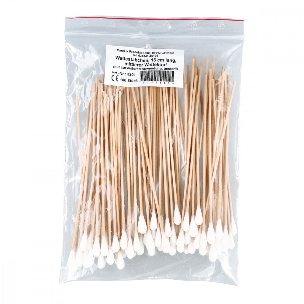 Careliv Produkte OHG Wattestäbchen mit Wattekopf 15 cm mittel 02819595