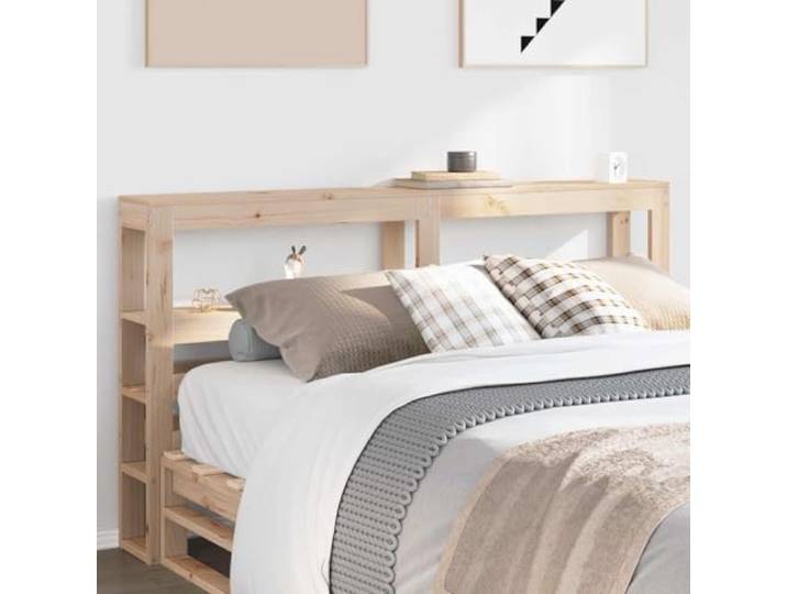 Kopfteil für Bett 150 cm mit Einlegeböden, Kiefer Massivholz, freistehendes Kopfteil mit zwei Ablagefächern, platzsparend im Schlafzimmer.