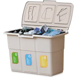 DEA Home Sortierbehälter 3 Behälter 25L Dim 75 x 37 x H50 cm Mit Deckel Recycling 3 in 1