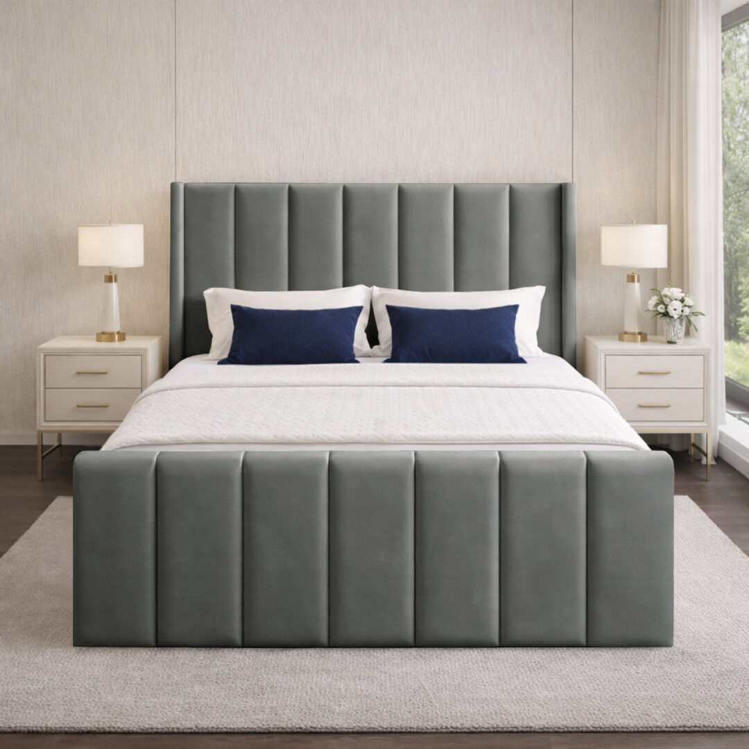 17 Stories Premium Wingback Storage Bed Frame Grey Double (4'6)