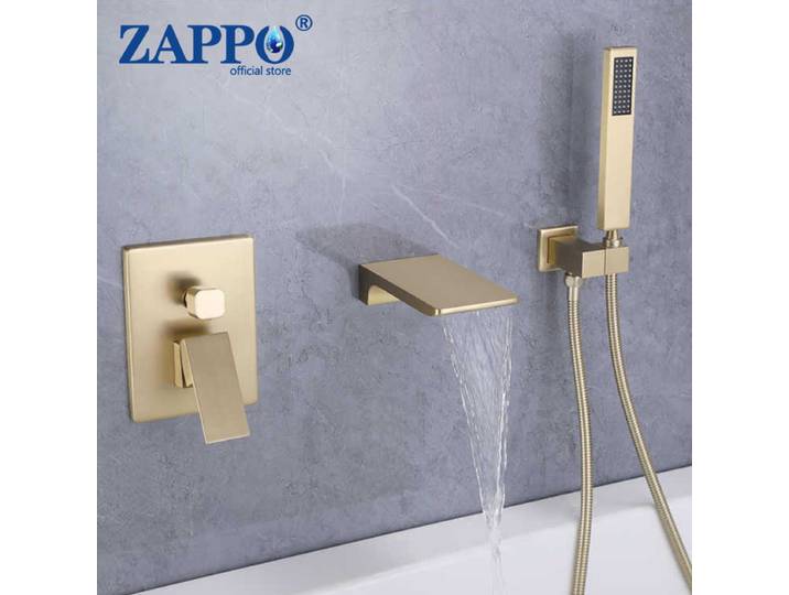 ZAPPO – ensemble de baignoire-douche en or brossé, mitigeur cascade, système de douche mural en laiton massif avec pomme de douche à main