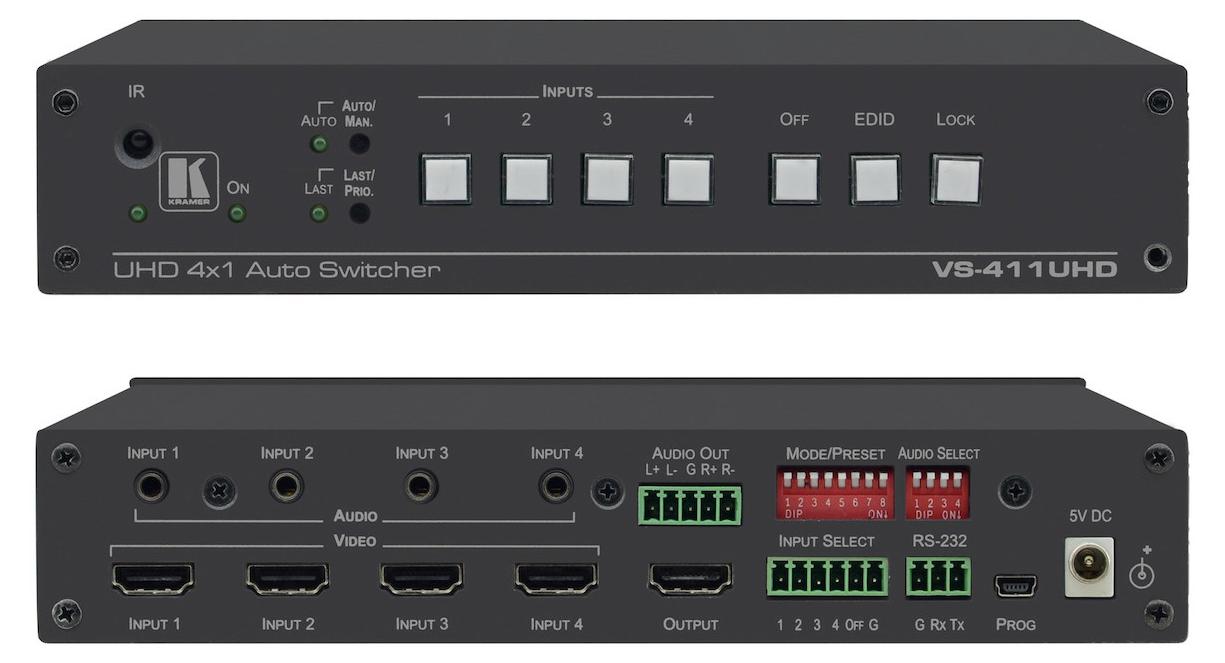 Kramer Electronics VS-411UHD, HDMI, Schwarz, 8,91 Gbit/s, RS-232, IR, 4K Ultra HD, 5 V