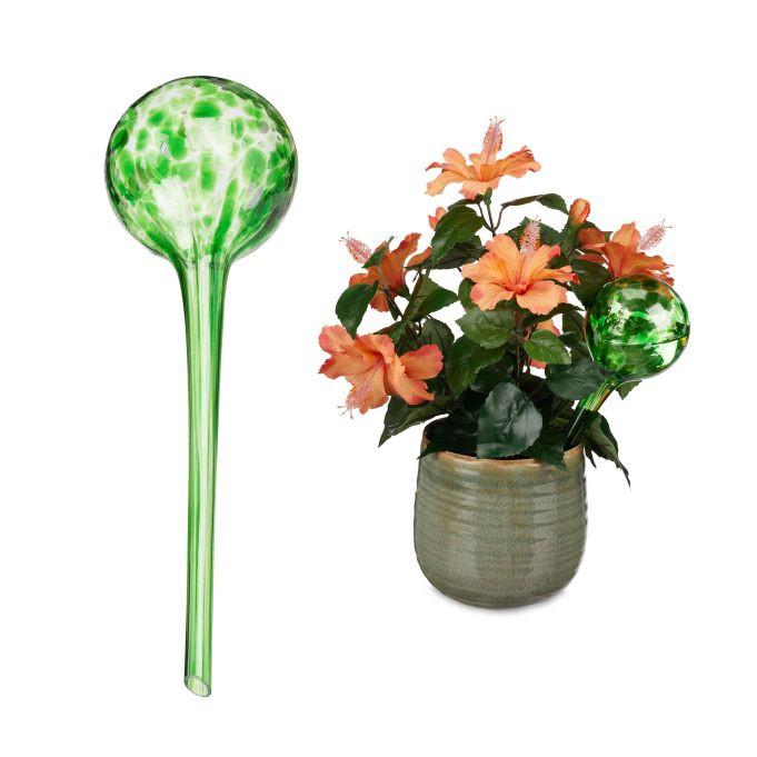 Relaxdays Set van 6 Glazen Waterdruppelaars Groen Ø 9 cm