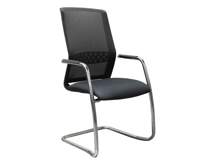 Chaise de réunion & visiteur Aron maille résille/tissu - Piètement luge chrome - Noir