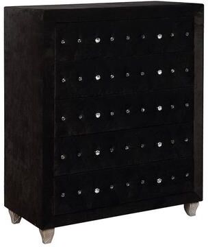 Benjara Rea Tall Dresser Chest, 5 Drawers with Crystal Knobs, Black Velvet Upholstery