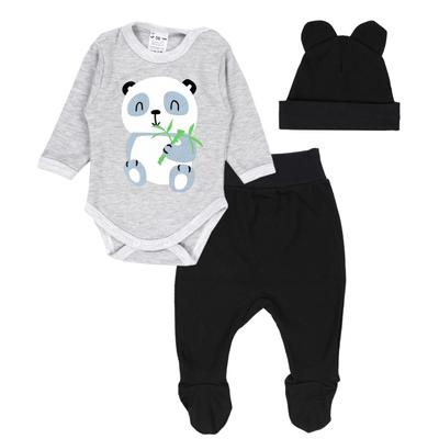 Body TUPTAM "Set Baby Body Strampelhose Mütze Bekleidungsset", Jungen, Gr. 56, N-Gr, schwarz (panda grau, schwarz), Obermaterial: 100% Baumwolle CO., Bodys Body