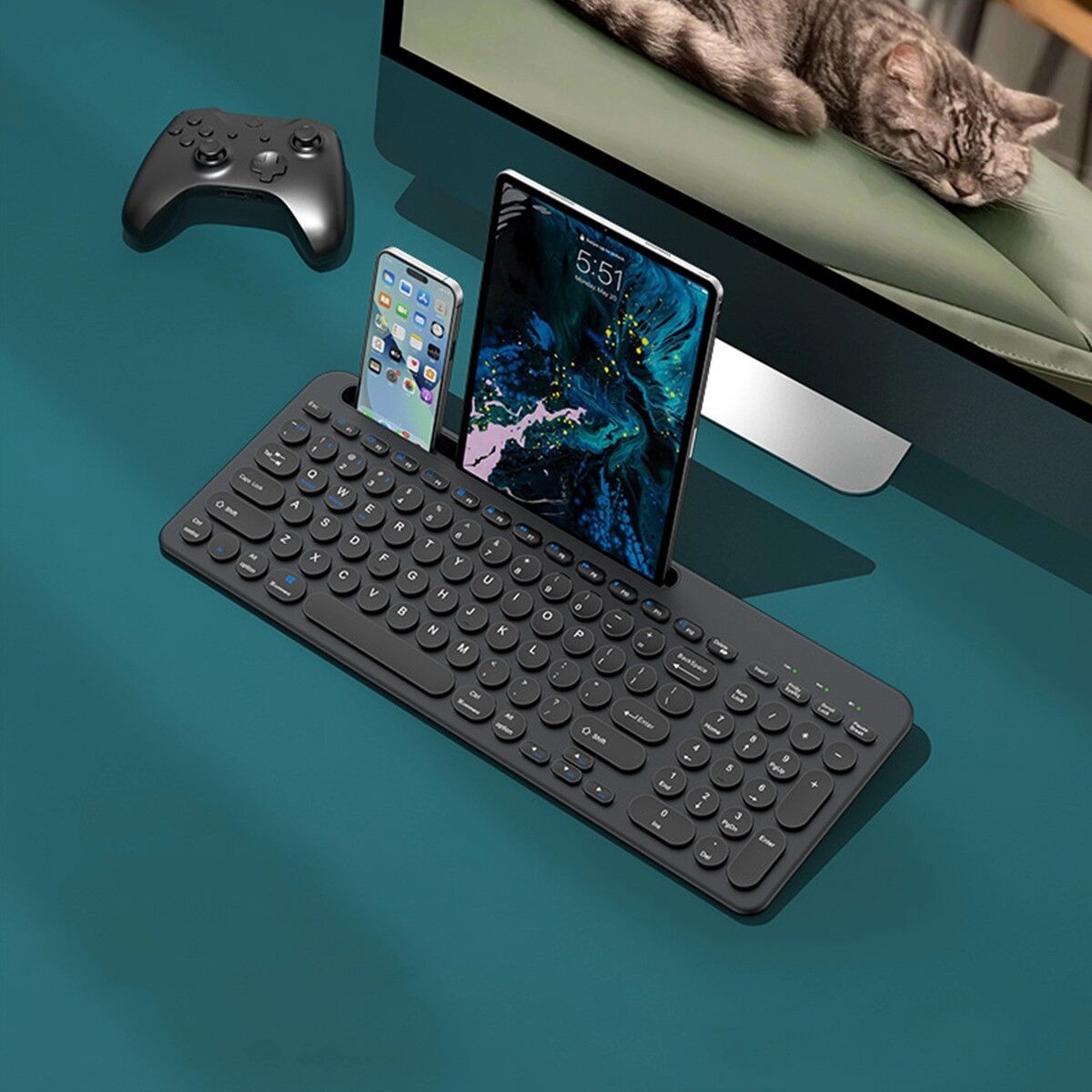INF Tri-Mode kabellose Tastatur – 3-Geräte-Kopplung, Low-Profile Scissor-Switch-Tasten, USB-C wiederaufladbar, kompatibel mit Schwarz