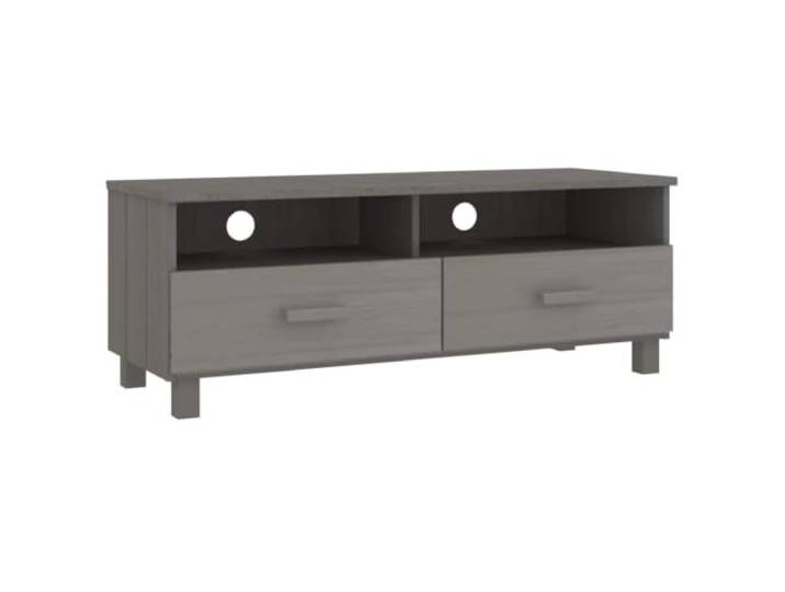 GHVBNMF TV-Schrank HAMAR Lowboard 106x40x40 cm Massivholz Kiefer Hellgrau Funktionales Lowboard fürs Wohnzimmer mit integriertem Kabelmanagement, zwei Schubladen und offenen Fächern für Mediageräte.