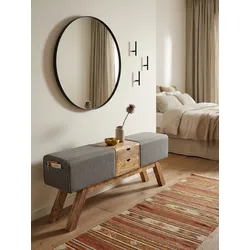 Sitzbank – Stoff/Massivholz, 120x56x30 cm, Grau, mit Schubladen, Turnbock-Design