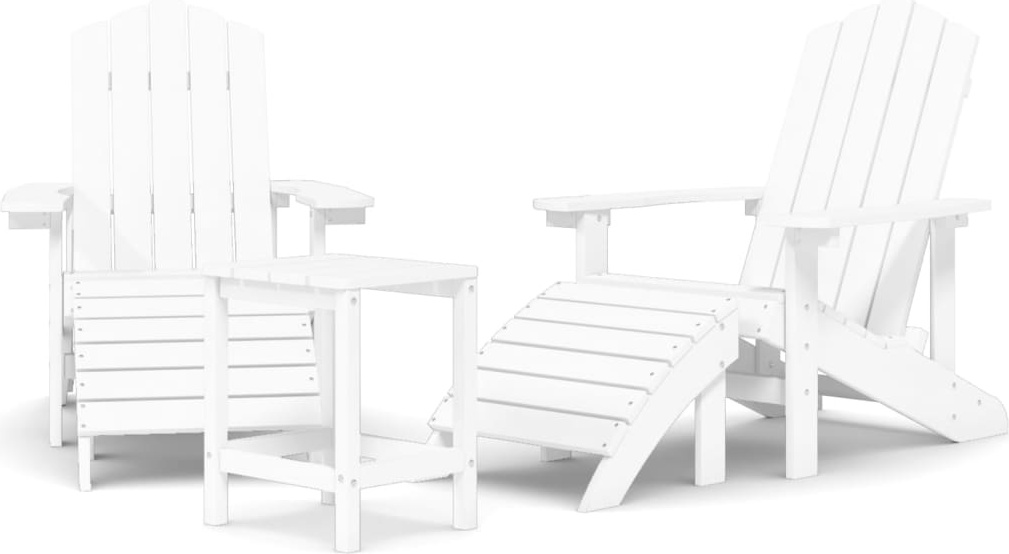 Adirondack-Gartenstühle mit Hocker & Tisch HDPE Weiß