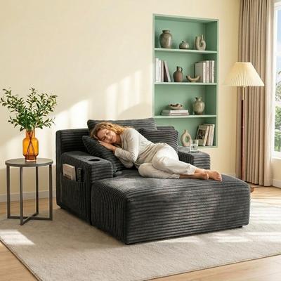 Kodotan sofa 47.24 Inch Wide Chaise Lounge Chair Indoor, Oversized Flannel Upholstered Boneless Sofa Bed, Deep Seat Sleeper Couch Reading