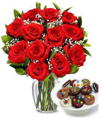 From You Flowers One Dozen Roses with Celebration Chocolate Oreos