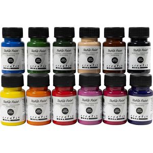 Creativ-Company Stoffmalfarben Textilfarbe, 12 Farben, für helle Textilien, waschfest bis 40°C, 12x 50ml