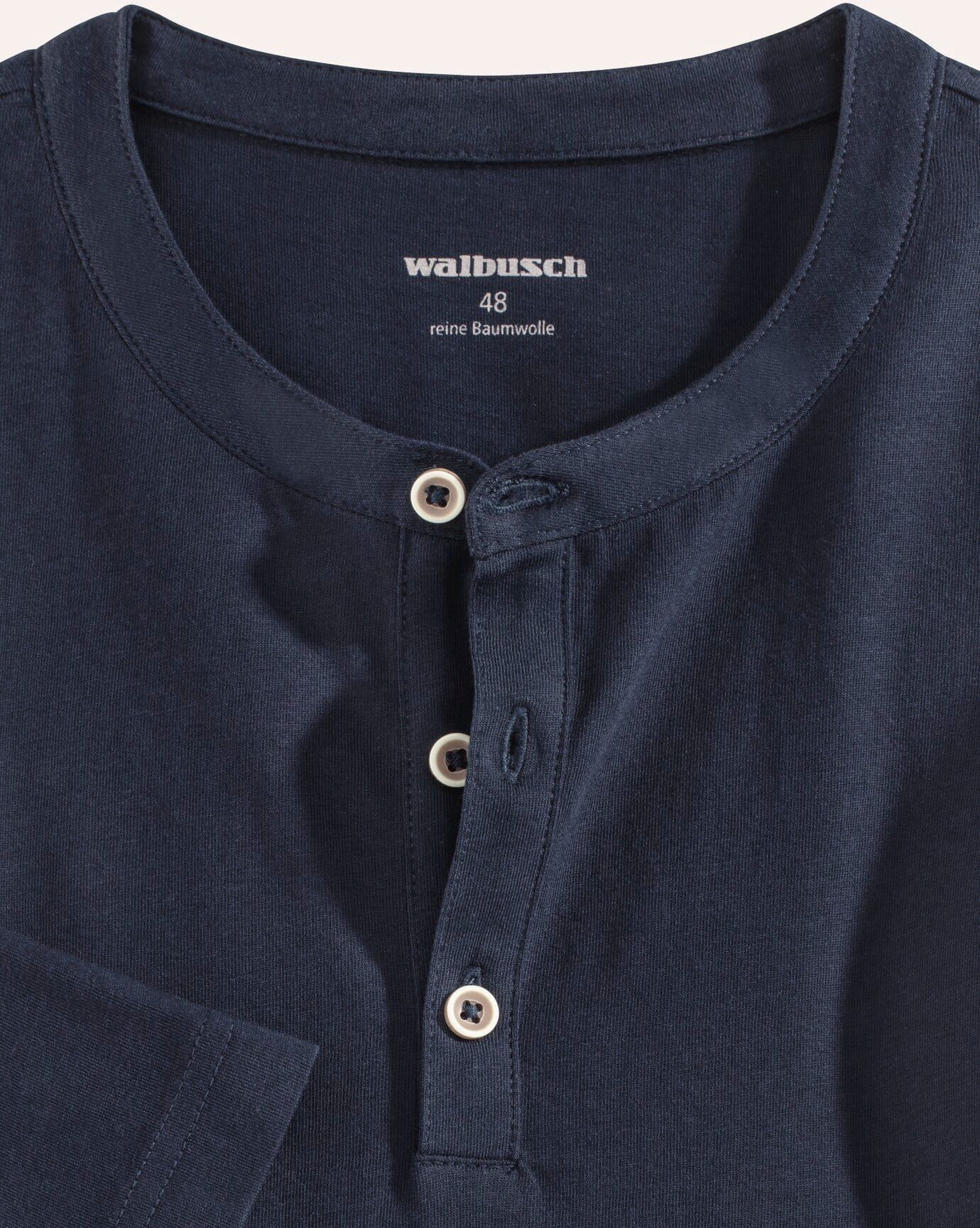 Walbusch Henley-Shirt, , Farbe Blau, 48, hautsympathisch dank Baumwolle Serafino-Ausschnitt Herren