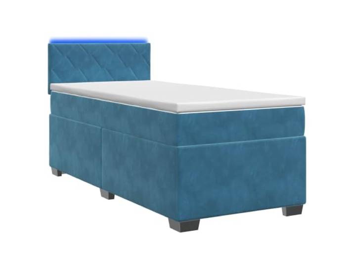 KTHLBRH Boxspringbett mit Matratze und blauer LED 100 x 200 cm Samt Verstellbares Kopfteil, Taschenfedern, USB-Anschluss, abnehmbare Abdeckungen, Holzrahmen, Massivholz