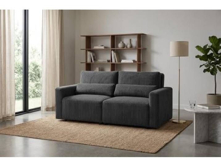2-Sitzer-Sofa, ausklappbar, Stauraum, khakigrün, Cord, Komo Family