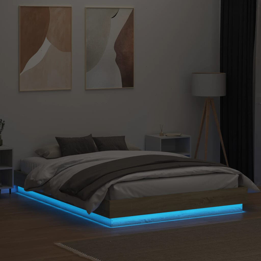17 Stories Bed Frame With LED Lights Sonoma Oak Kingsize (5')