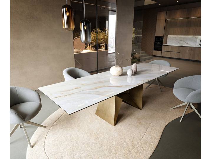 Esstisch Edge 300x100 cm Keramik Onyx Pearl Origami Metallic Gold, Esstische