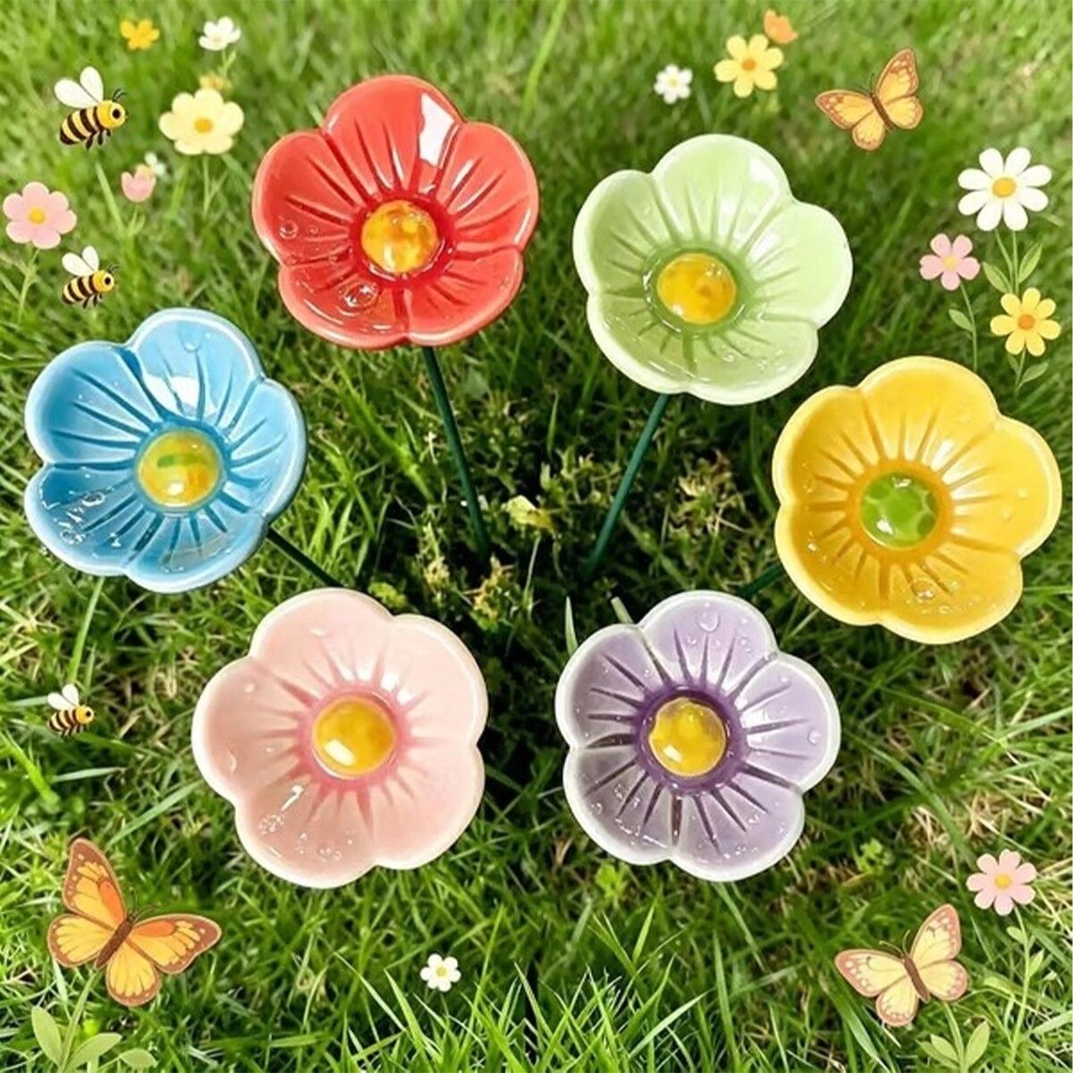 INF Ensemble Abreuvoir pour Abeilles - Coupelles en Résine Marguerite 8 Pétales, 6 Pièces Multicolore, Station pour