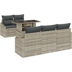 vidaXL 6-teiliges Garten-Sofa-Set mit Kissen aus hellgrauem Poly-Rattan