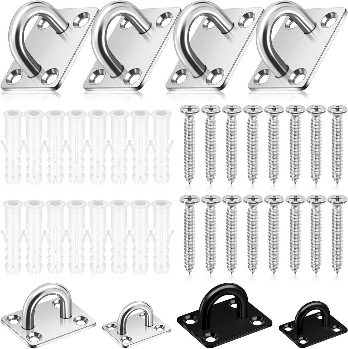 Set van 4 Oogplaat Haken in Zilver Roestvrij Staal M5 voor Zware Plafondophanging