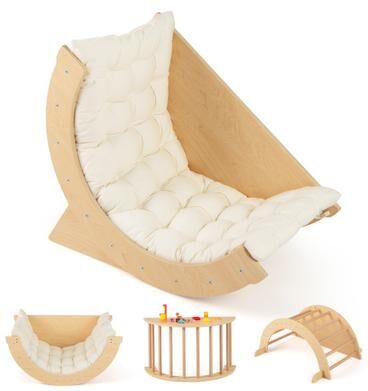 Costway Kids Climbing Arch with Cushion Montessori Arch Climber/Rocker for Toddlers-Beige