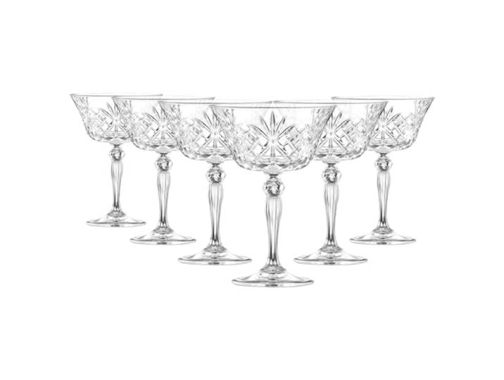 RCR 6X 260ml Melodia Glas Champagne Schotels - Vintage Glas Espresso Martini Prosecco Wijn Gin Coupe Bril Gift Set Crystal