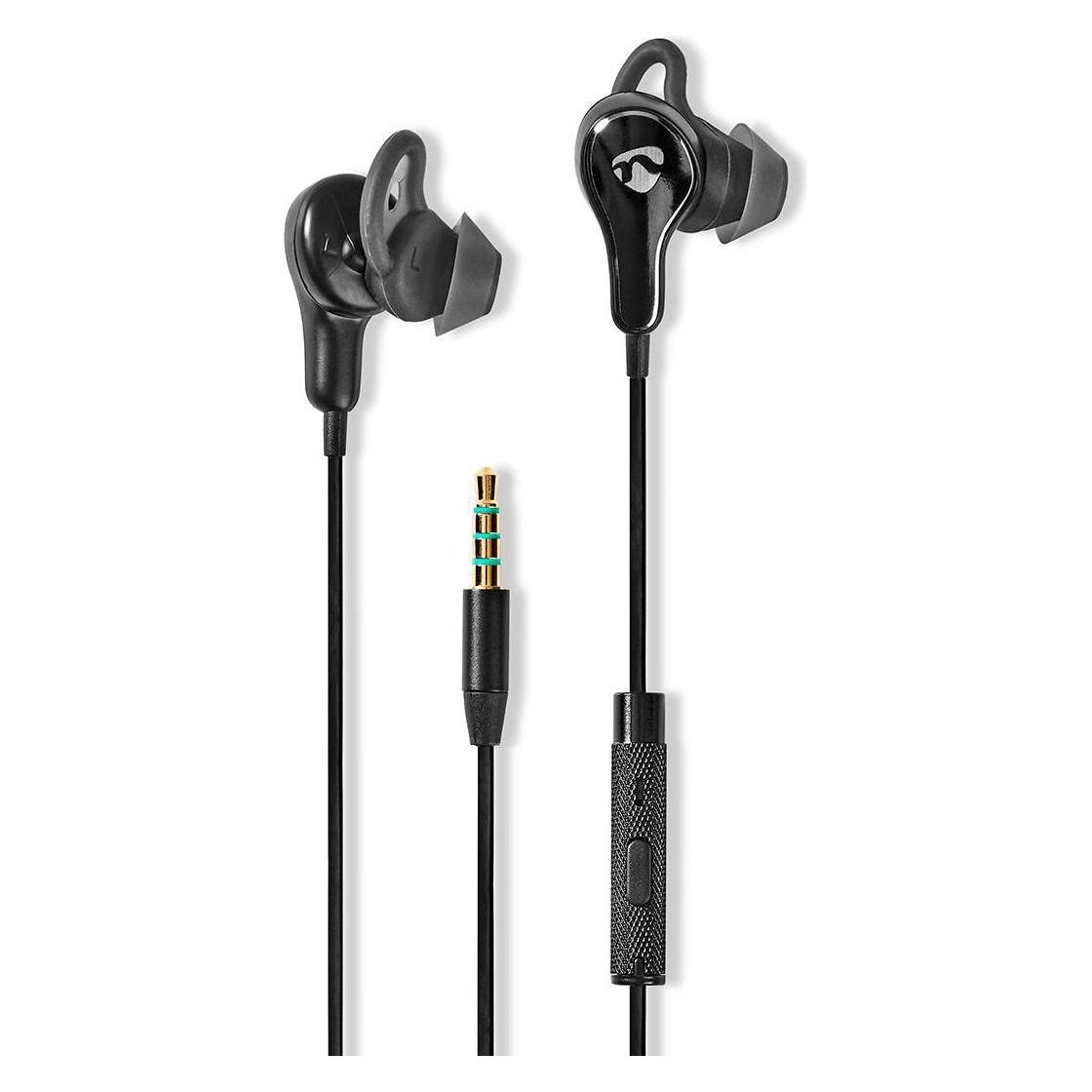 Nedis Sport-Kopfhörer mit Kabel - In-Ear - 1.2 m Kabel - Flexible Ergonomische Ohrbügel - Integrie (Kabelgebunden) (HPWD8000BK)