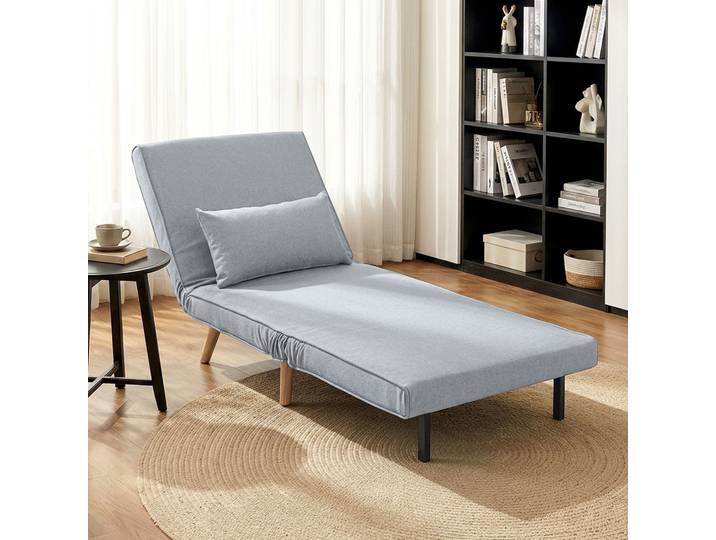HOMCOM Fauteuil Convertible 3 en 1 Lit 1 Place Tissu Gris