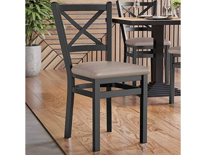 GGMMÖBEL 2er-Set Valentino Steel Bistrostuhl Taupe Leder Gastrostühle, Bistro Stuhl