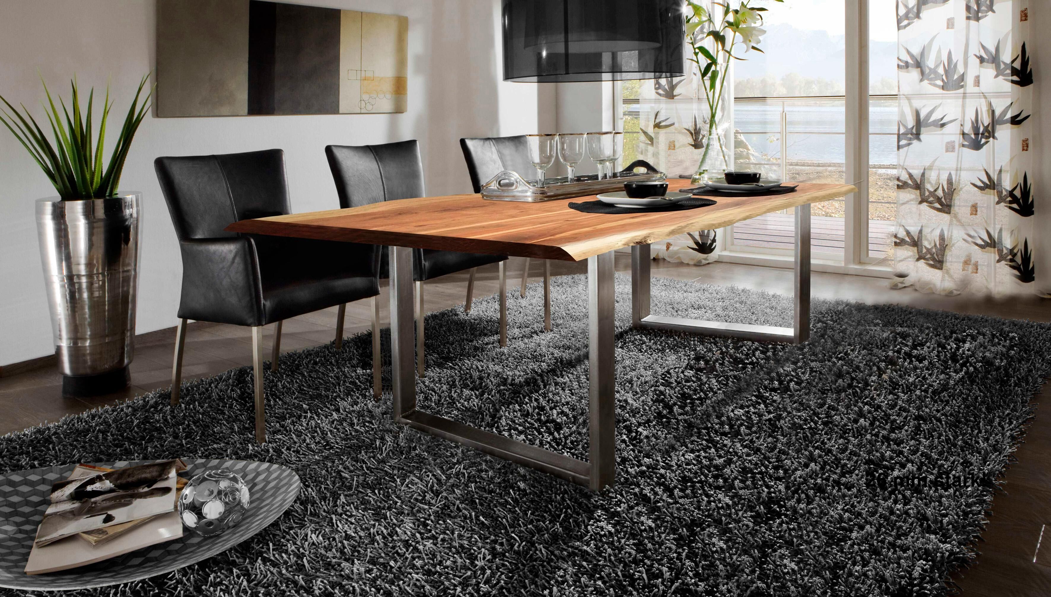 Esstisch SIT "Xàtiva aus Akazienholz Massivholz mit Baumkante & Stahlgestell", beige (naturfarben), B:140cm H:77cm T:80cm, Tische, Esstisch, Naturbelassene Baumkante trifft auf modernes U-Stahlgestell naturfarben B/H/T: 140cm x 77cm x 80cm