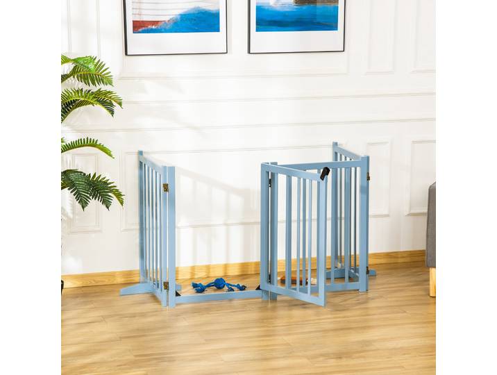 PawHut Barrière Pliable Bois Gris pour Chiens 4 Panneaux 80cm