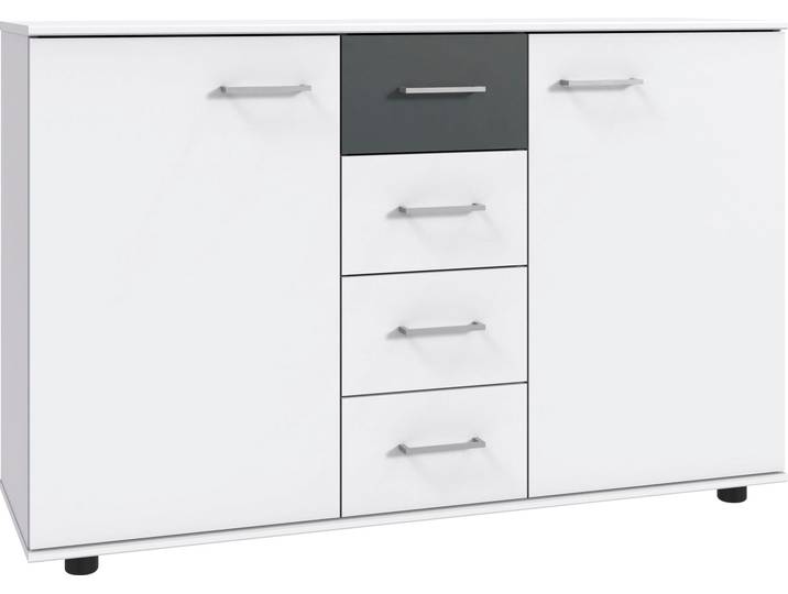Kombikommode WIMEX Taiga , weiß (weiß, graphit), B:130cm H:83cm T:41cm, Holzwerkstoff, Sideboards, Kombikommode, obere Schublade in Absatzfarbe oder uni weiß