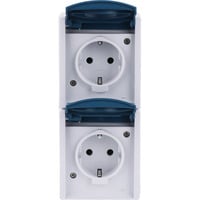 Schutzkontakt-Steckdose zweifach, senkrecht, Aufputz, mit Beschriftungsfeld, 16 Ampere, 250 Volt blau, Retail