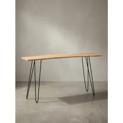 Schreibtisch – Massivholz/Metall, 150x36x75 cm, Baumkante, Haarnadelbeine