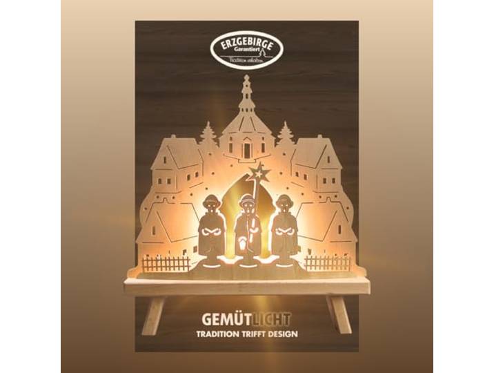 weigla - Dekoleuchte original Erzgebirge I Motiv Kurrendesäger I 1 Lampe I 7 W, E14 I Weihnachtsdeko innen I Weihnachtsbeleuchtung aus Holz I Fensterdeko