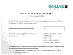 ONLINE USV-Systeme WAREXT3607, 3 Jahr(e)