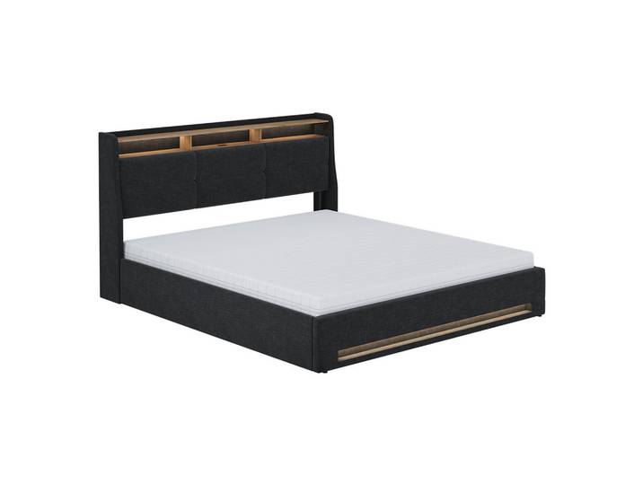 VitaliSpa Polsterbett Christin Anthrazit/Eiche 180x200 mit Led, USB-Anschluss & Matratze, Anthrazit, Eichefarben, Rechteckig, Schlafzimmer, Betten