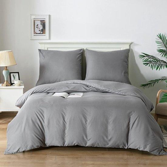 Ibenzoa Premium 3-delig beddengoedset van 100% katoen, grijs, 200 x 200 cm