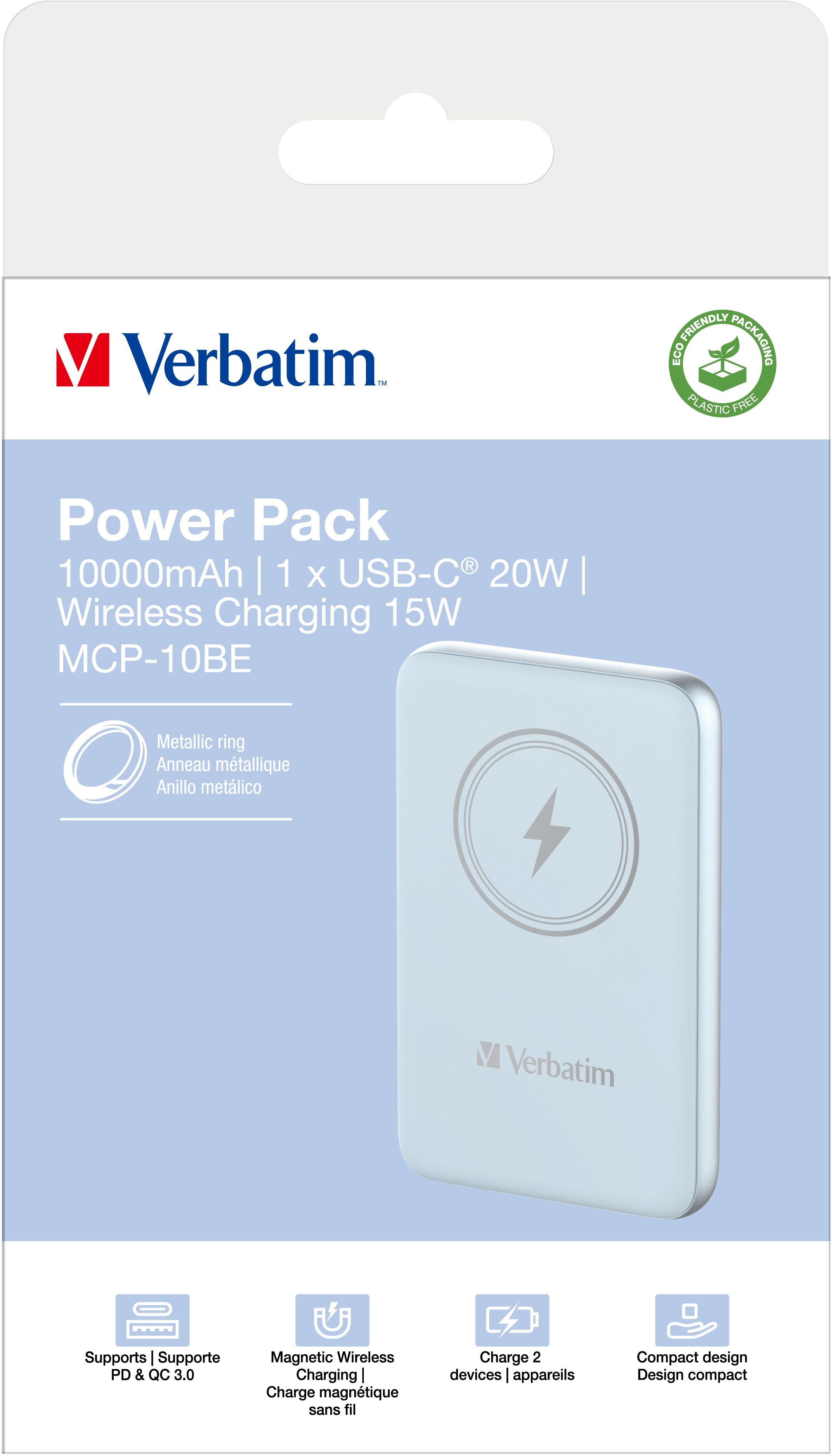 Verbatim Charge 'n' Go Magnetic Wireless Power Bank 10000mAh Blue