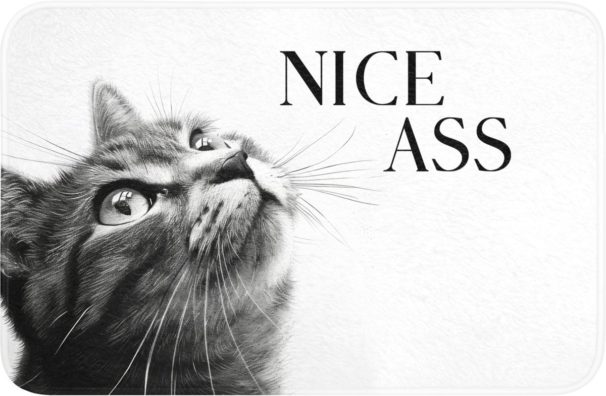 Badmat met kattenprint Nice Ass - Antislip - Zwart wit - 60 x 40 cm