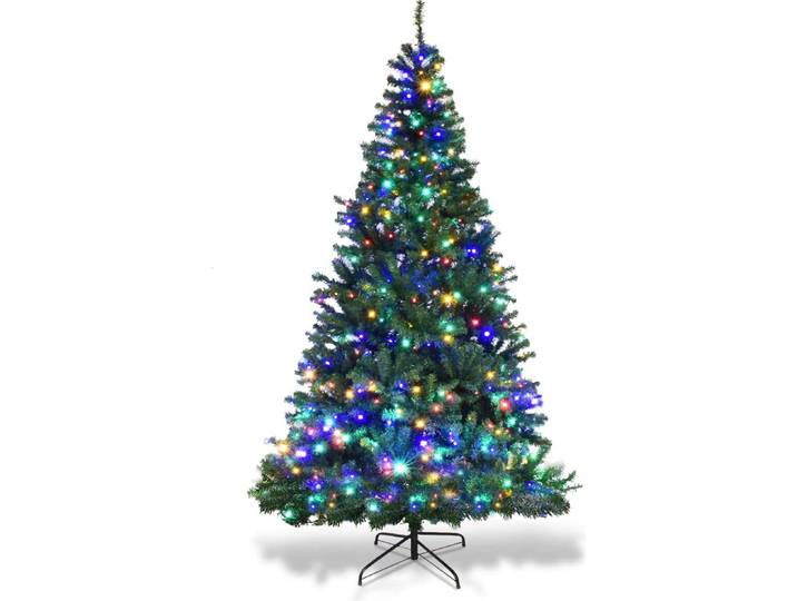 COSTWAY Weihnachtsbaum Künstlicher Tannenbaum mit LED-Lichterketten Christbaum beleuchtet 210 cm Grün