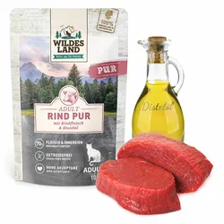 48x100 g Wildes Land PUR Adult Rind mit Distelöl für Katzen