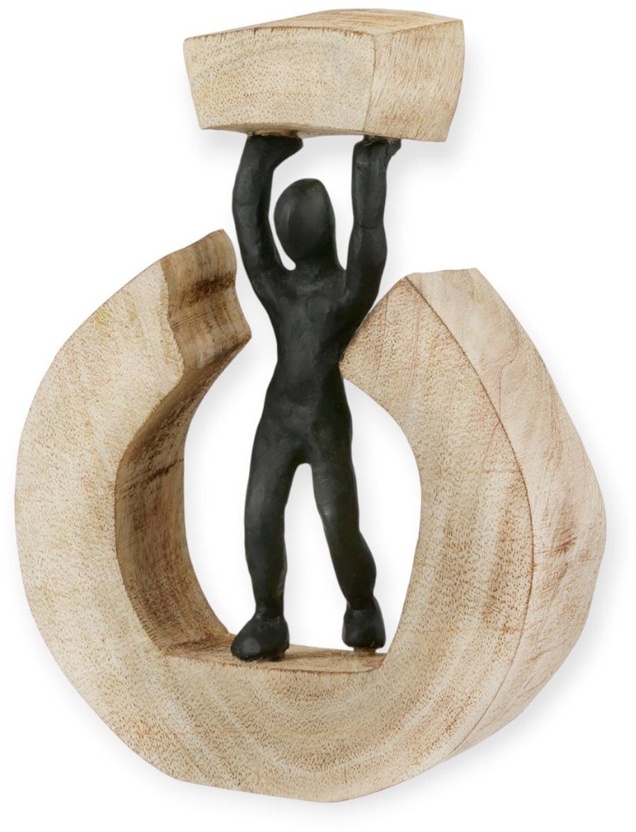 Gilde Handwerk Sculptuur Strong Man van Metaal en Mangohout