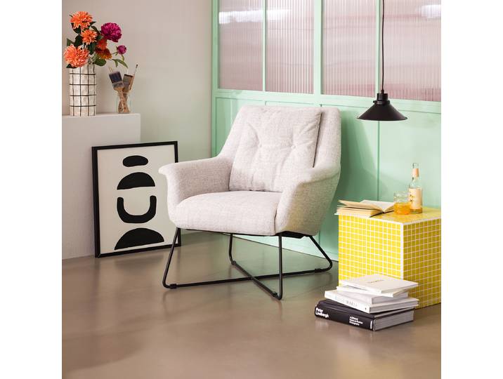 Fauteuil PIMENTAS Gris/Gris lumineux Tissu structuré Alara 82 x 88 x 84cm