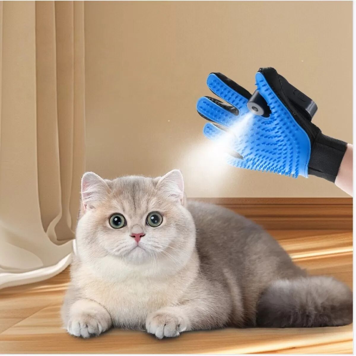 INF Elektrischer Tierpflegehandschuh mit Sprühnebel – Nie wieder fliegende Haare! Blau